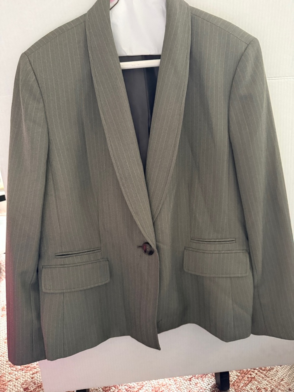 Le Suit Olive Pinstripe Single-Button Blazer